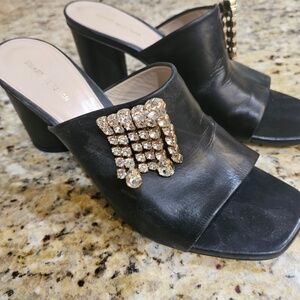 Stuart Weitzman Crystal Embellished Black Mule Slide size 40